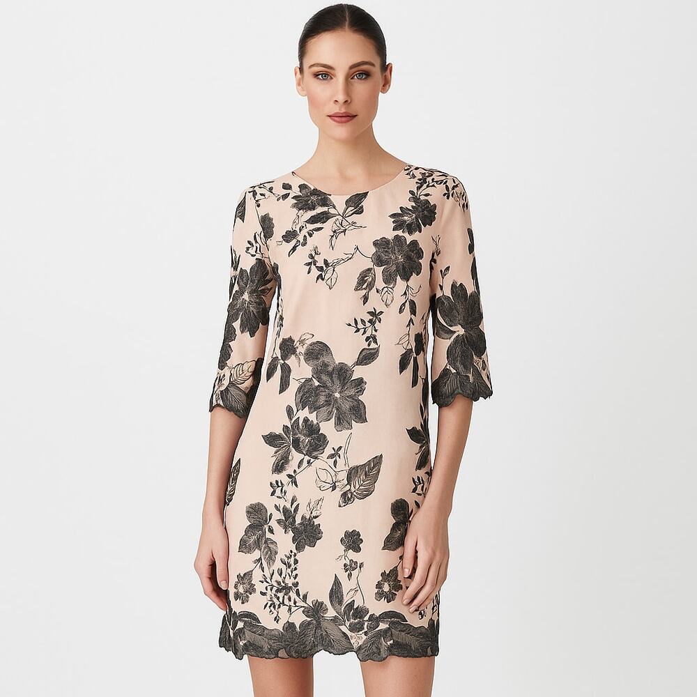 Dress The Population Floral Embroidered mini Dress 3/4 sleeves Sz Small